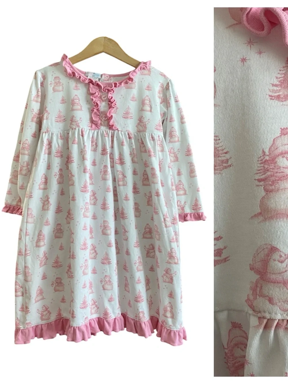 Baby Loren Pink Ruffle Snowman Pima Night Dress 6